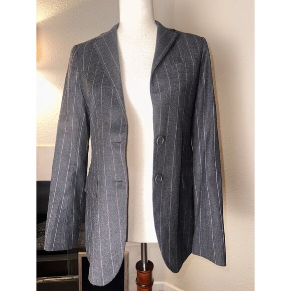 Theory wool gray pinstripe pink size 4 fitted professional blazer classic - Picture 1 of 7